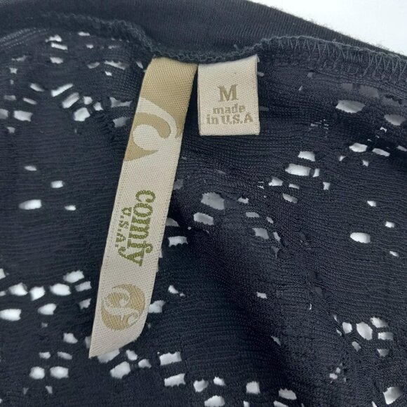 Comfy USA Black Lace Raglan Tunic Top Relaxed Hi-Low Lightweight Boxy Artsy M - Picture 6 of 7